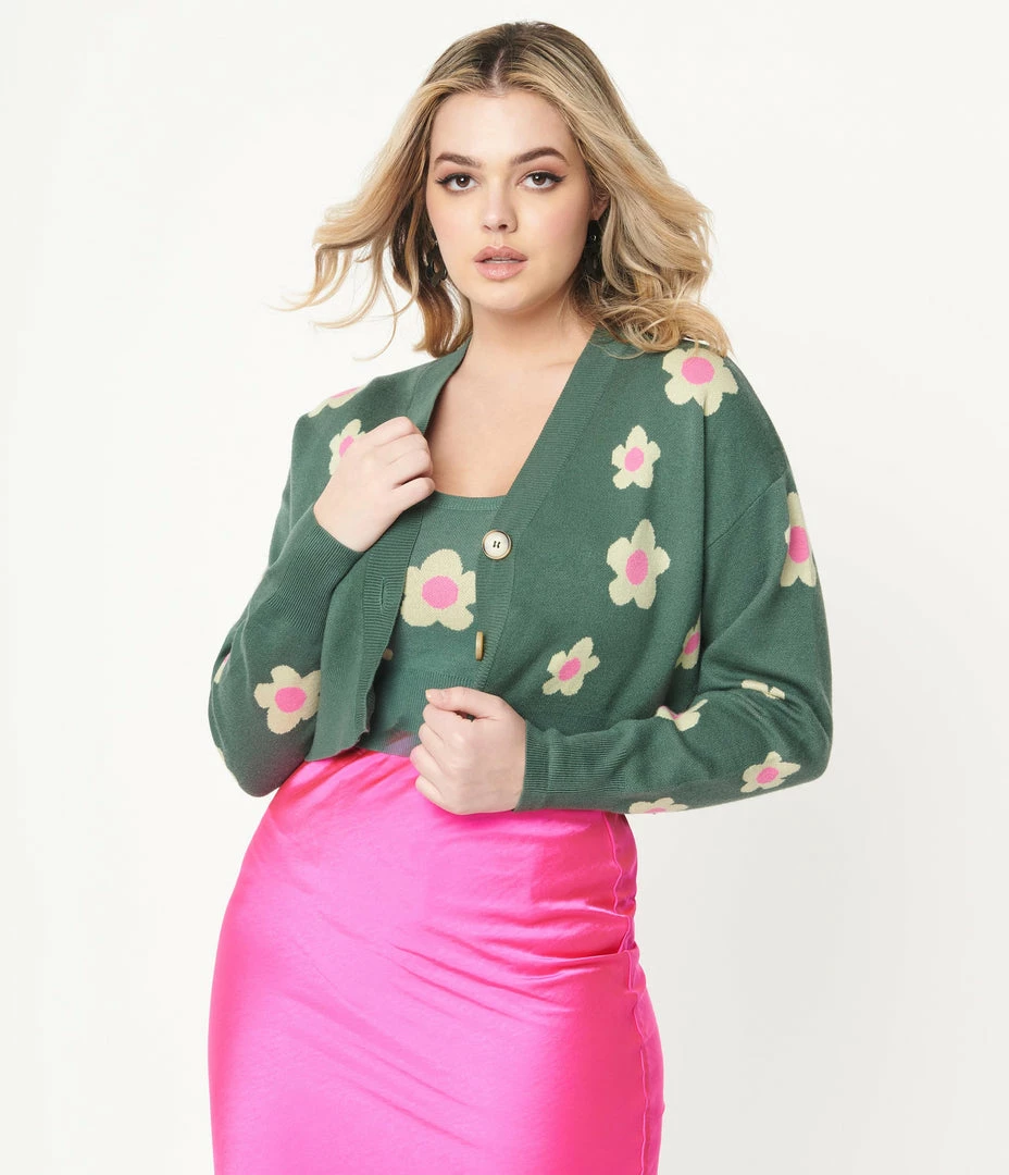 Bailey Rose Teal Green & Mint Daisy Cardigan Sale