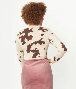 Bailey Rose Brown Cow Print Crop Cardigan