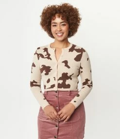 Bailey Rose Brown Cow Print Crop Cardigan