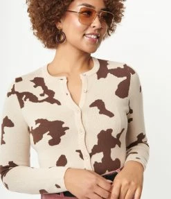 Bailey Rose Brown Cow Print Crop Cardigan