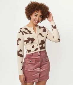 Bailey Rose Brown Cow Print Crop Cardigan