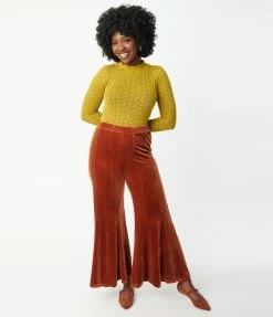 Umgee Sale Burnt Orange Velvet Flare Pants