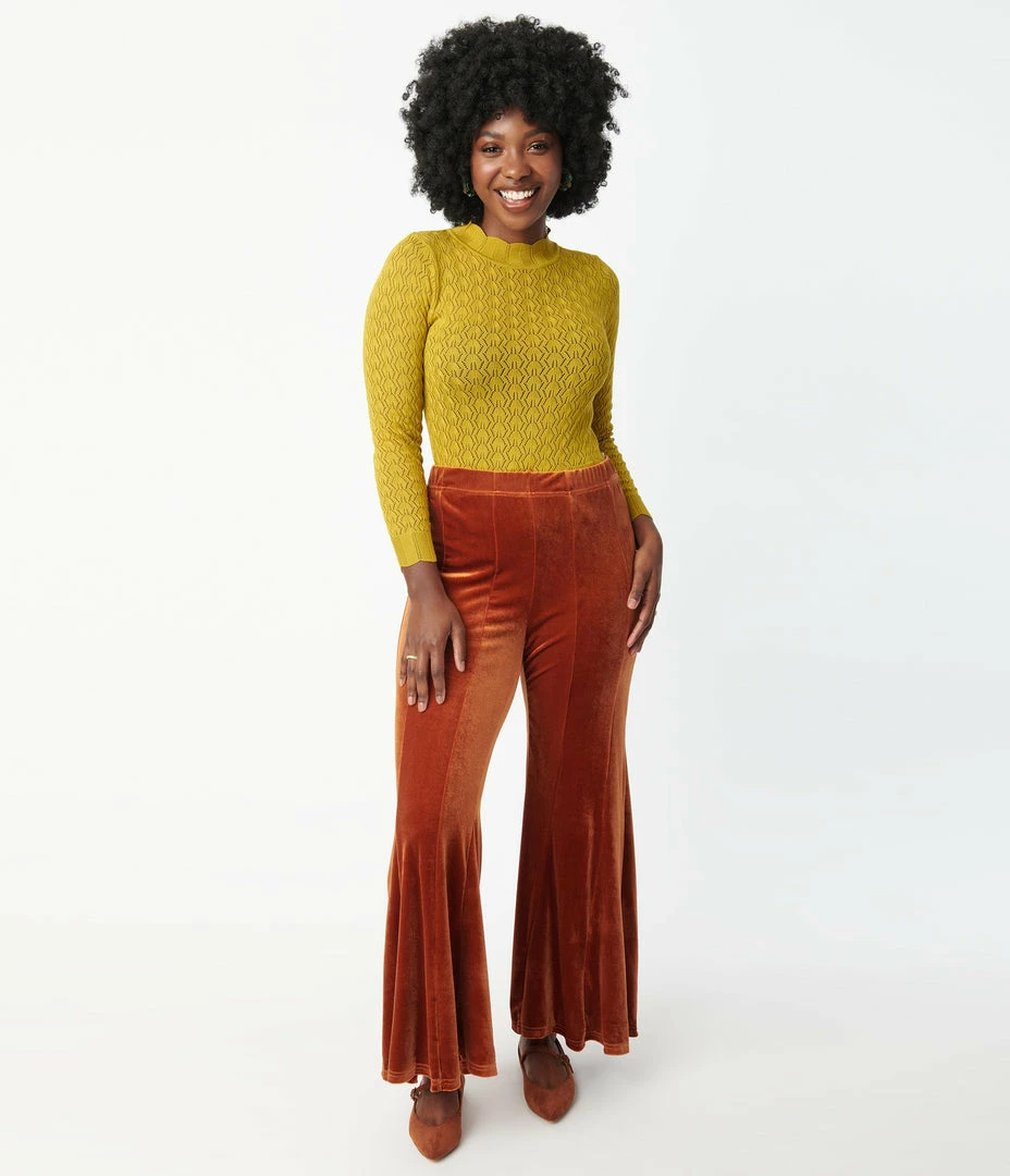 Umgee Sale Burnt Orange Velvet Flare Pants