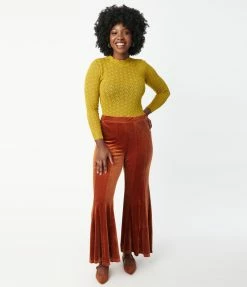 Umgee Sale Burnt Orange Velvet Flare Pants