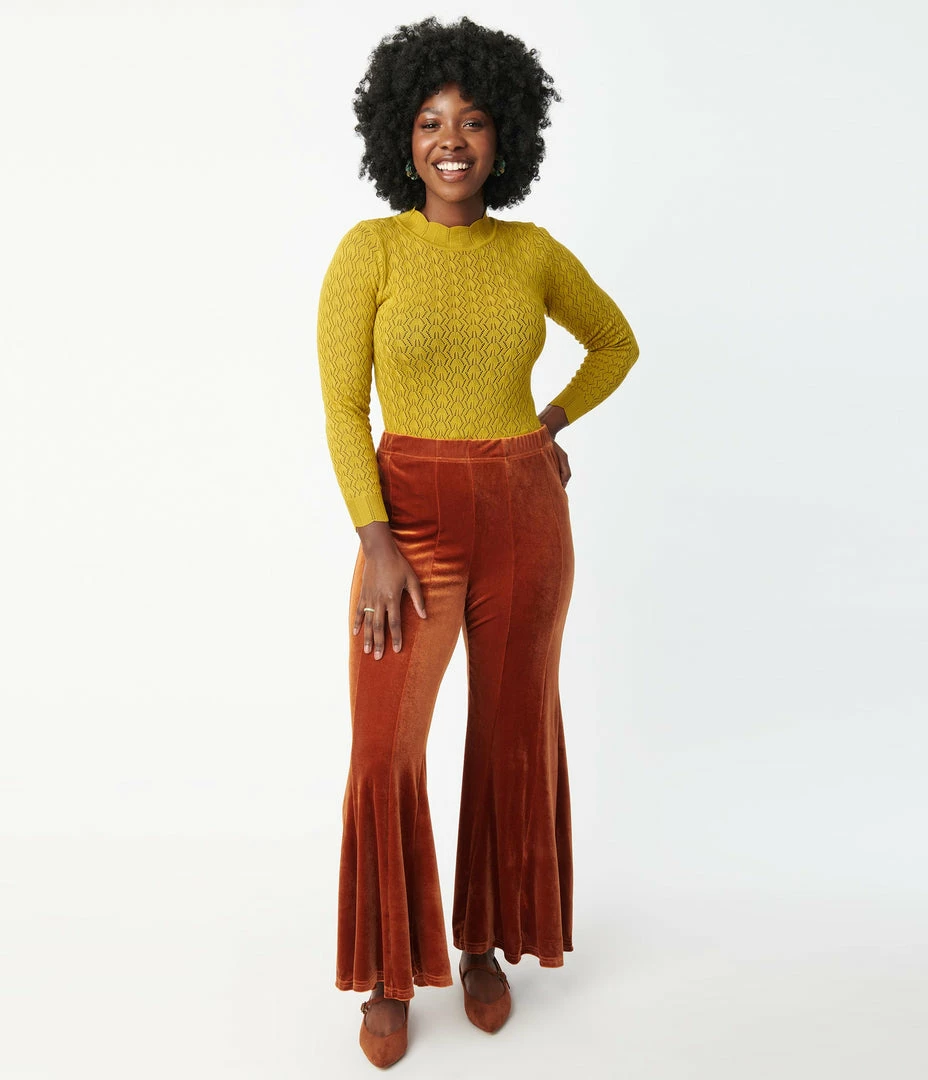 Umgee Sale Burnt Orange Velvet Flare Pants