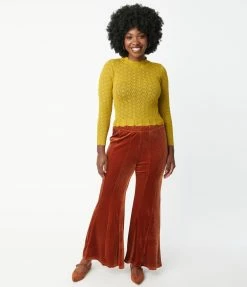 Umgee Sale Burnt Orange Velvet Flare Pants