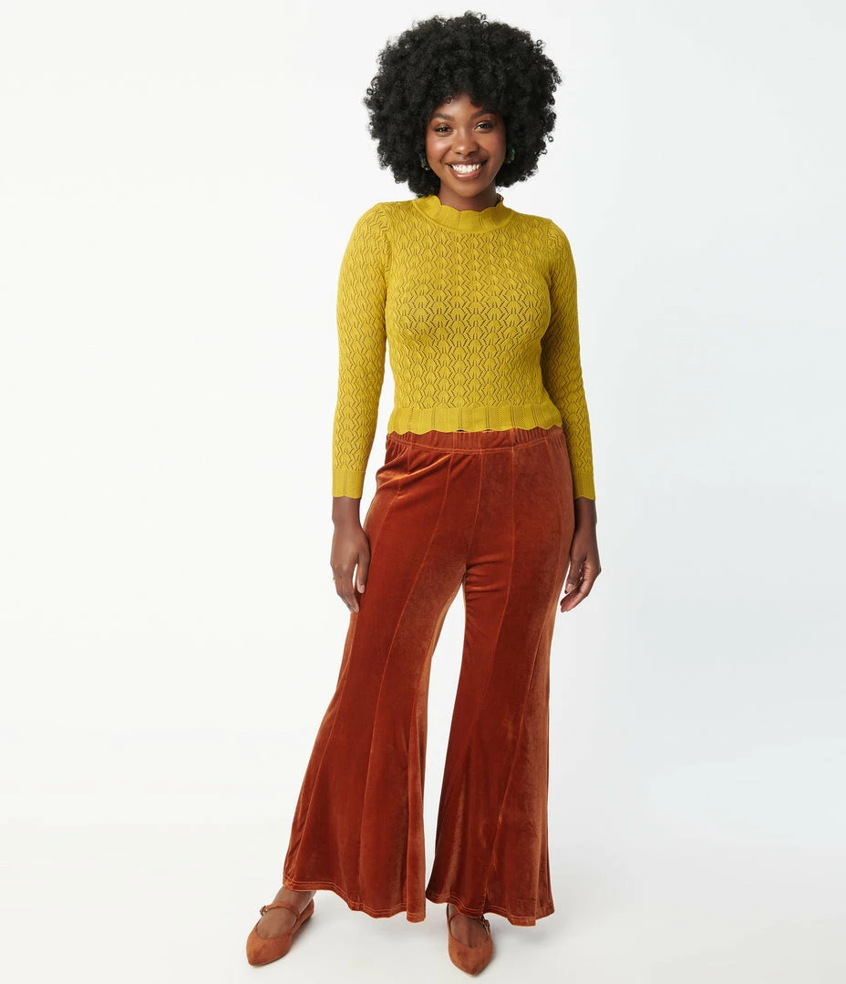 Umgee Sale Burnt Orange Velvet Flare Pants