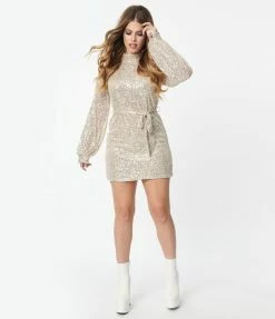 Aakaa Silver Sequin Mini Dress