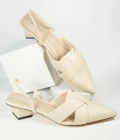 Shoe Click Beige Leatherette Slingback Heels