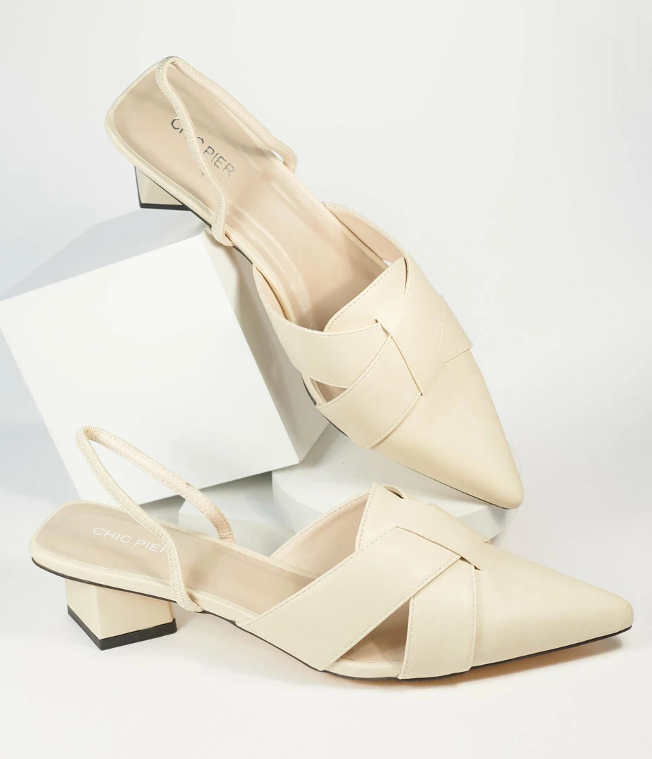 Shoe Click Beige Leatherette Slingback Heels