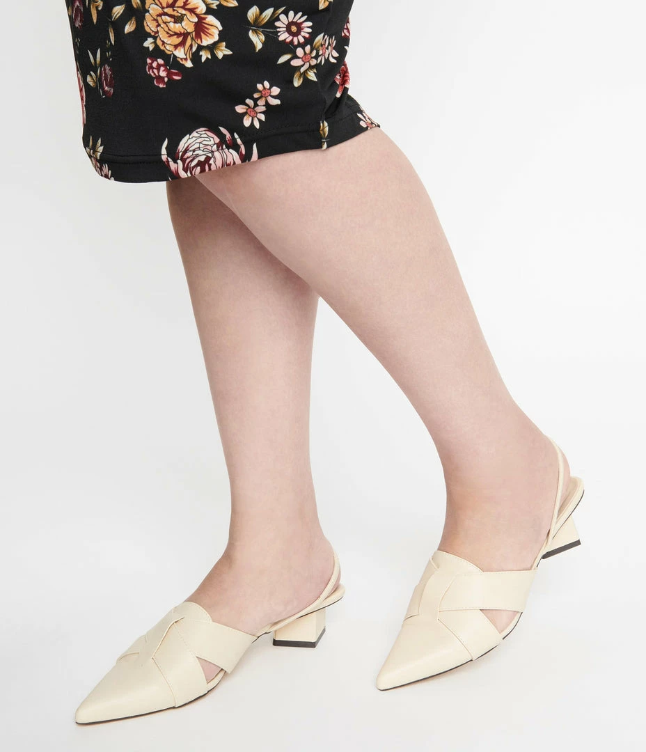Shoe Click Beige Leatherette Slingback Heels