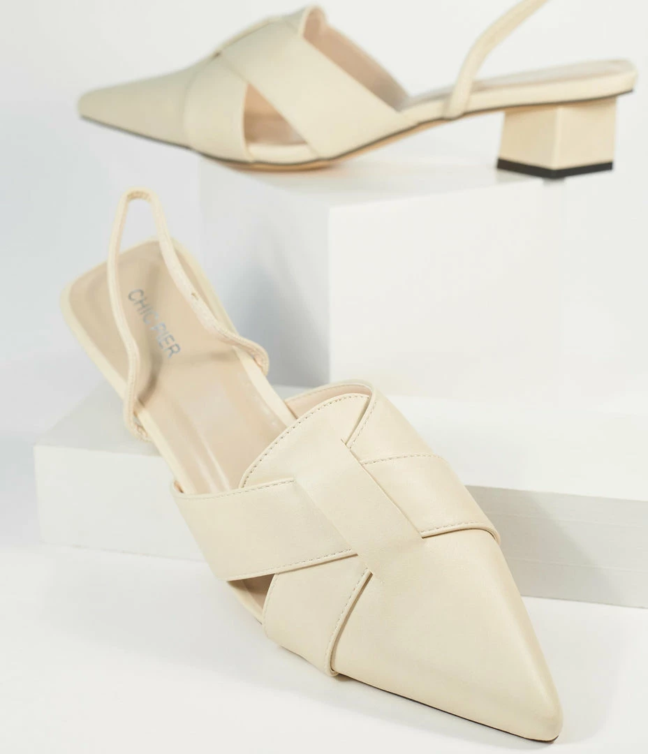 Shoe Click Beige Leatherette Slingback Heels