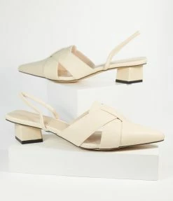 Shoe Click Beige Leatherette Slingback Heels