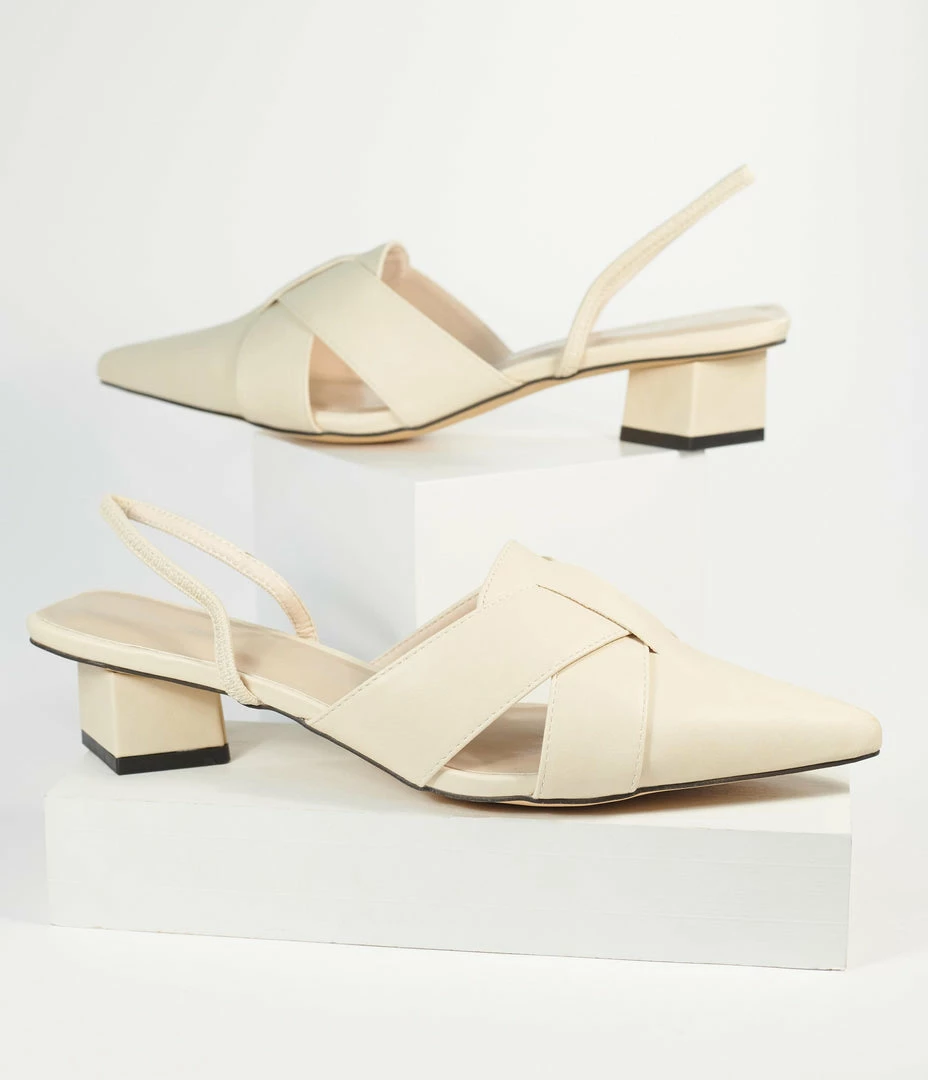 Shoe Click Beige Leatherette Slingback Heels