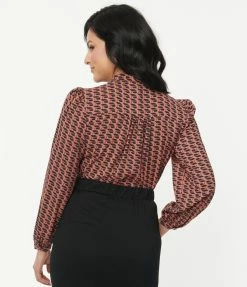 Tulip.B Rose Geometric Print Neck Bow Blouse Sale