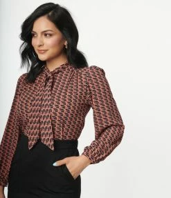 Tulip.B Rose Geometric Print Neck Bow Blouse Sale