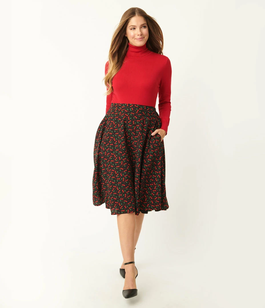 Tulip.B Sale Black & Cherry Print Swing Skirt