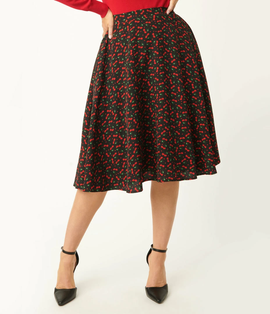 Tulip.B Sale Black & Cherry Print Swing Skirt