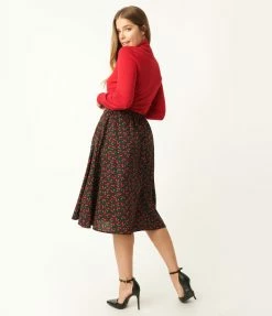 Tulip.B Sale Black & Cherry Print Swing Skirt