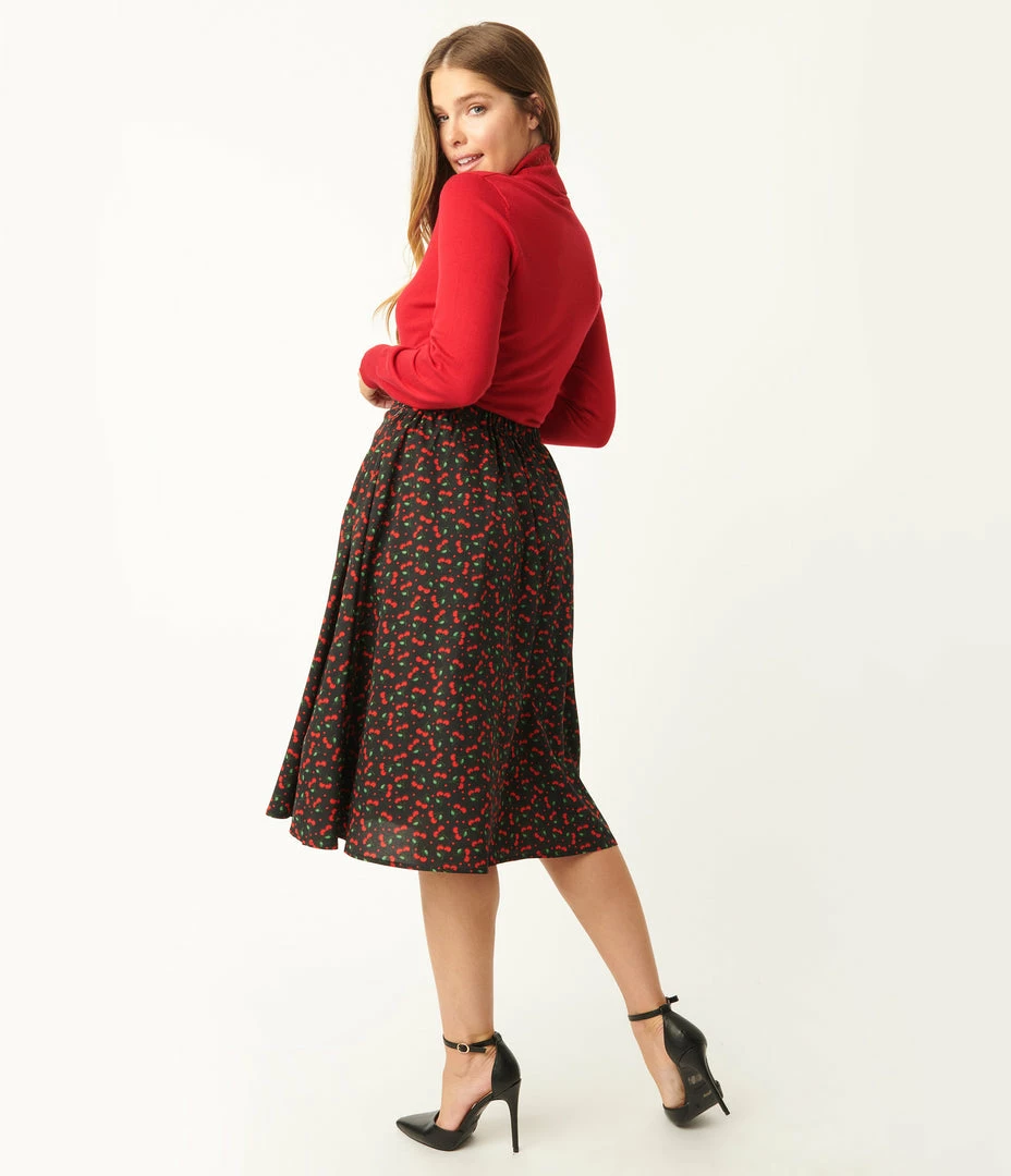 Tulip.B Sale Black & Cherry Print Swing Skirt
