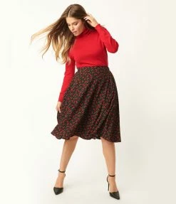 Tulip.B Sale Black & Cherry Print Swing Skirt