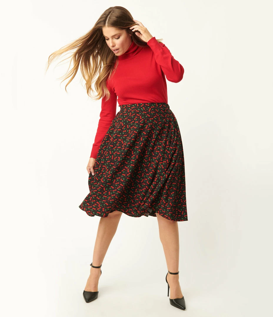 Tulip.B Sale Black & Cherry Print Swing Skirt