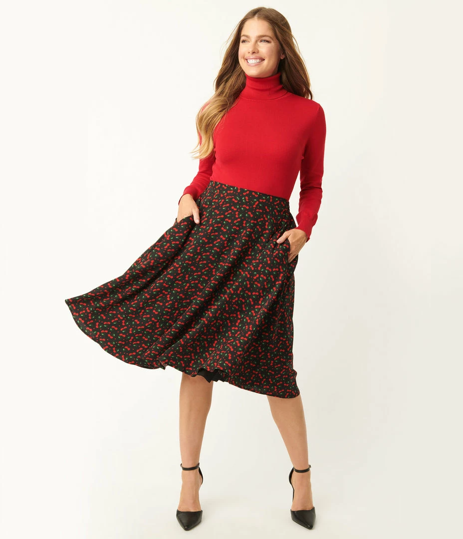Tulip.B Sale Black & Cherry Print Swing Skirt