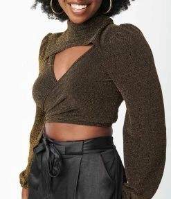 Lulumari Sale Gold Sparkle Keyhole Wrap Crop Top