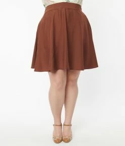 Clothing Unique Vintage Plus Size Brown Briella Flare Skirt