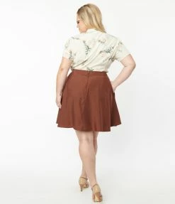 Clothing Unique Vintage Plus Size Brown Briella Flare Skirt