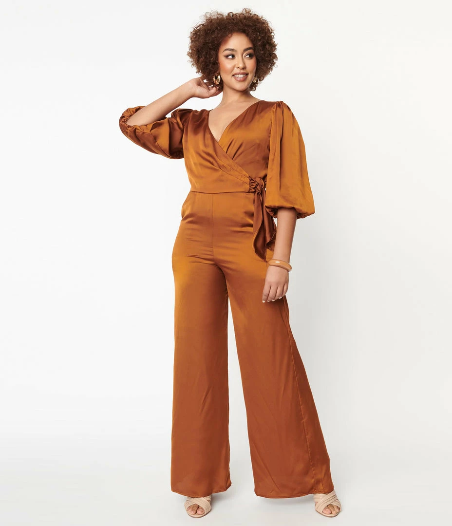 She+Sky Copper Satin Bow Jumpsuit