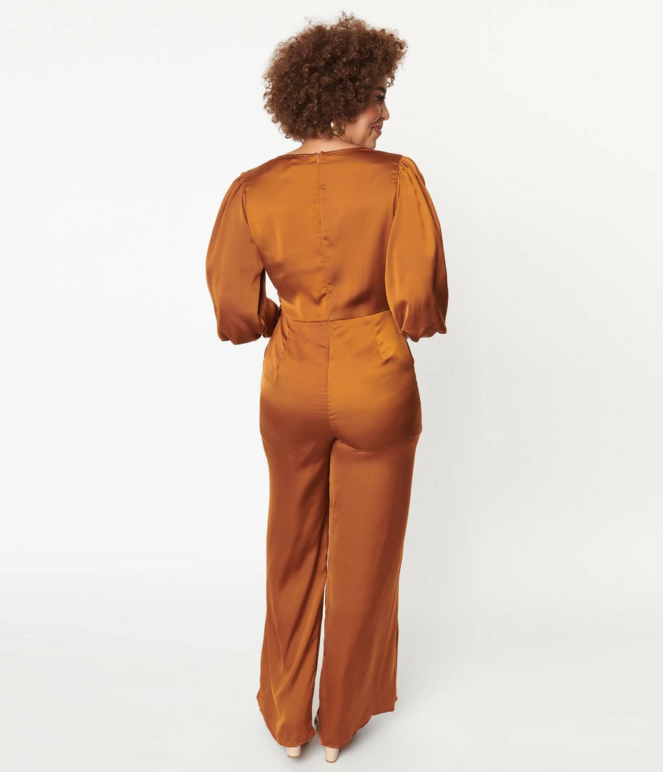 She+Sky Copper Satin Bow Jumpsuit