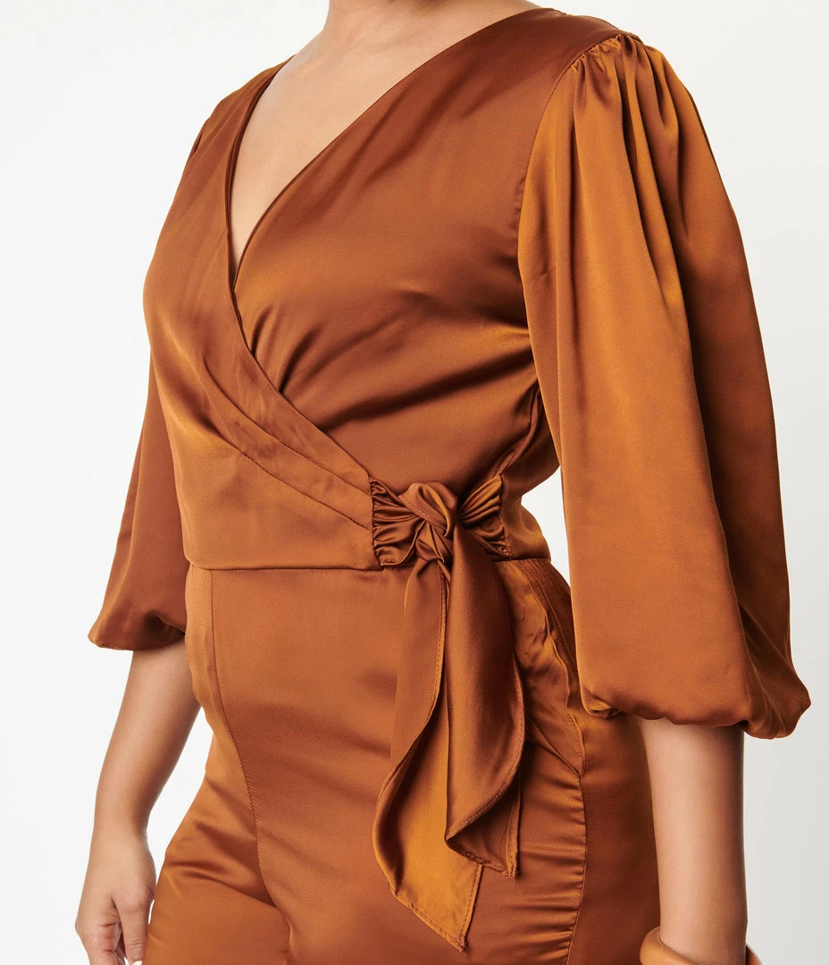 She+Sky Copper Satin Bow Jumpsuit