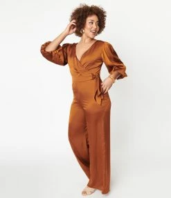 She+Sky Copper Satin Bow Jumpsuit