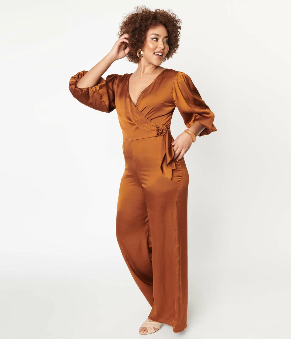 She+Sky Copper Satin Bow Jumpsuit