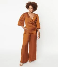 She+Sky Copper Satin Bow Jumpsuit