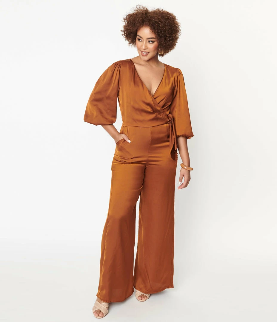 She+Sky Copper Satin Bow Jumpsuit
