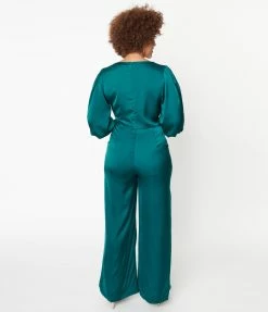 She+Sky Emerald Satin Bow Jumpsuit
