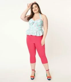 Clothing Unique Vintage Plus Size Hot Pink Cary Capris