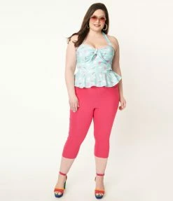 Clothing Unique Vintage Plus Size Hot Pink Cary Capris