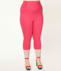 Clothing Unique Vintage Plus Size Hot Pink Cary Capris