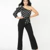 Lulumari Sale Black & White Polka Dot One Shoulder Jumpsuit