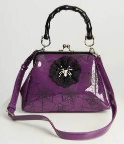 Banned Apparel Inc. Handbags Purple Patent Leatherette Spiderweb Handbag