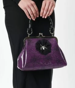 Banned Apparel Inc. Handbags Purple Patent Leatherette Spiderweb Handbag
