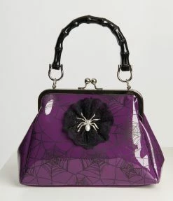 Banned Apparel Inc. Handbags Purple Patent Leatherette Spiderweb Handbag
