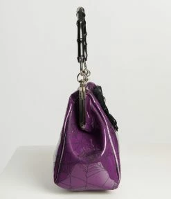 Banned Apparel Inc. Handbags Purple Patent Leatherette Spiderweb Handbag