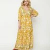 Aakaa Avocado & Mustard Floral Maxi Dress Sale