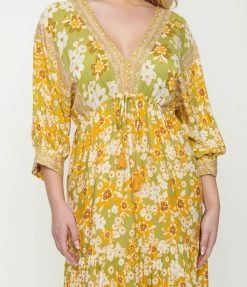 Aakaa Avocado & Mustard Floral Maxi Dress Sale