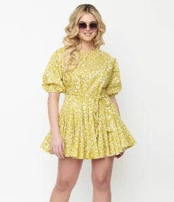 Aakaa Lime Green Floral Fit & Flare Dress Sale