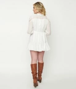 Aakaa White Lace Accent Fit & Flare Dress